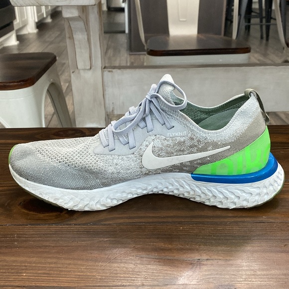 Nike Epic React Flyknit Running Shoes Mens Size 12 Gray Green Blue - Picture 10 of 12